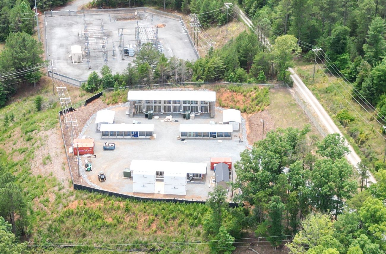 Drone view of the Foothold 1 facility beside the utility substation
